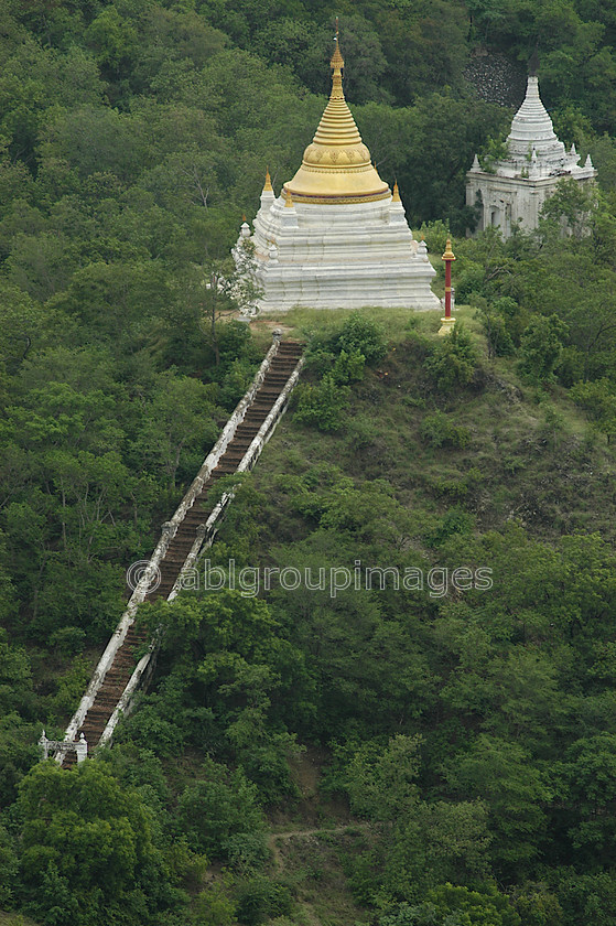 Burma - 00981 
 Gold topped Stupa in the hills, Hills of Sagaing Tour Views from Son U Pon Nya Sin Pagoda 
 Keywords: Bagan, Asia, Burma, Myanmar, architecture, religious building, building