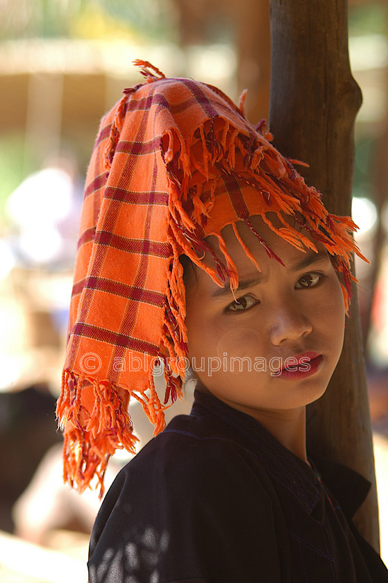 Burma - 01946 
 Inle Lake - Girl with Orange headdress 
 Keywords: Asia, Burma, female, , , Myanmar, People, , Woman